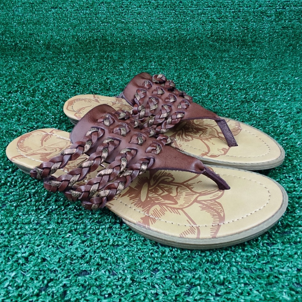 Blowfish Malibu Sandals Womens 7 Brown Braided Thong Flat Bohemian Slip On Shoes